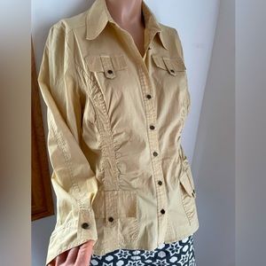 20” PTP camel tan FDJ lovely button up dress casual shirt stretchy